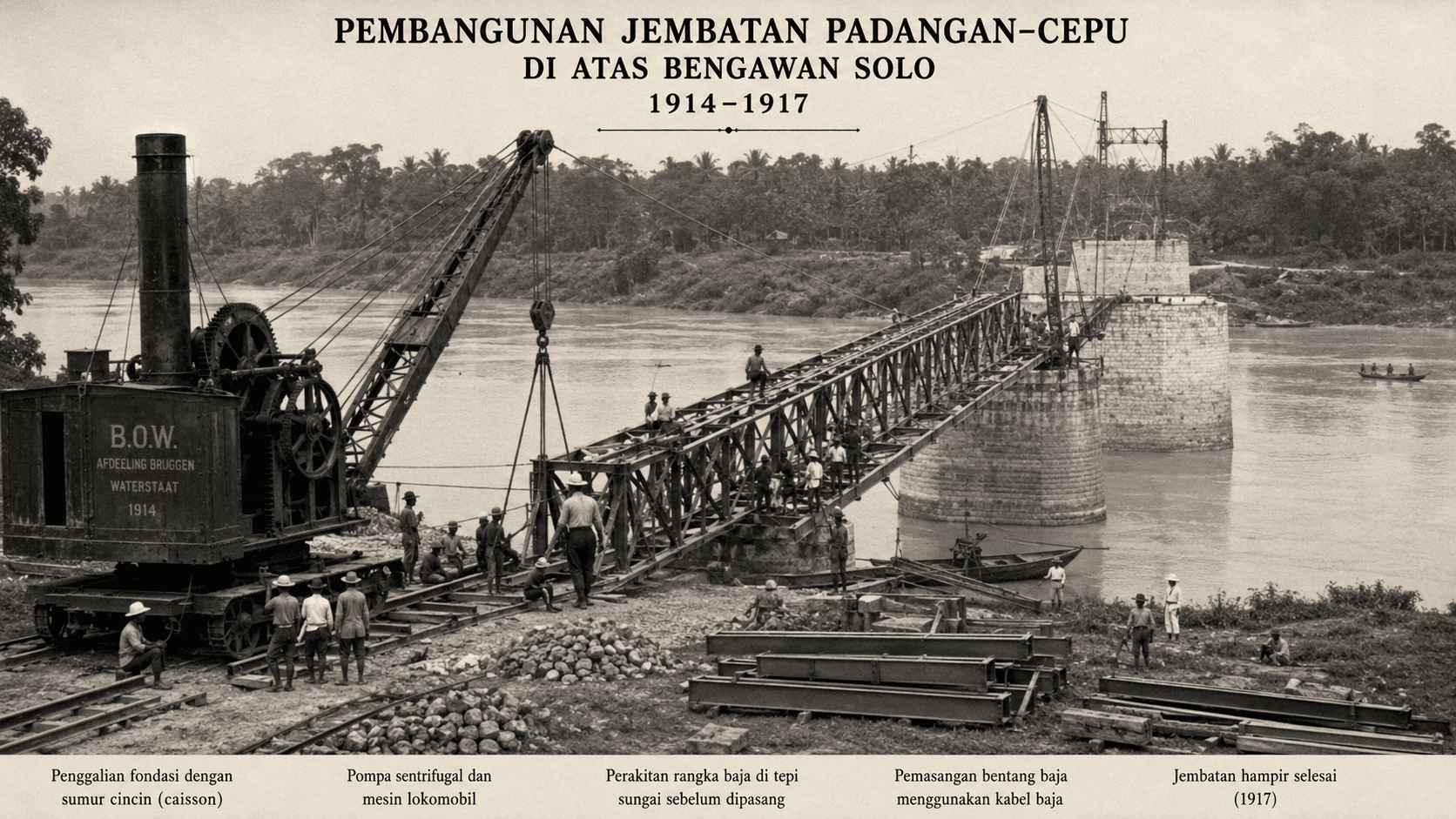 Sejarah Pembangunan Jembatan Padangan-Cepu 1912-1918 M, Ada Fondasi Raksasa Di Dasar Bengawan