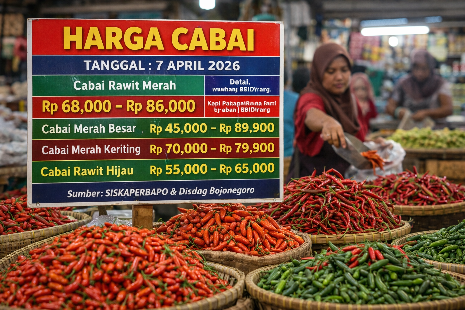 Harga Cabai 7 April 2026 - di Bojonegoro Berfluktuasi, Rawit Tembus Rp86 Ribu per Kilogram