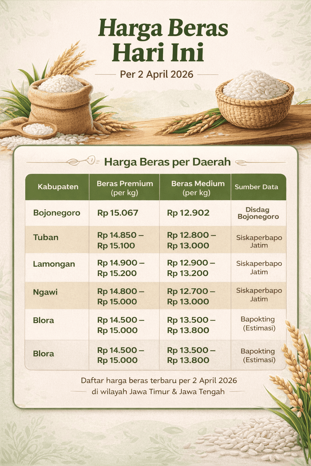 Tabel Harga Beras 2 April