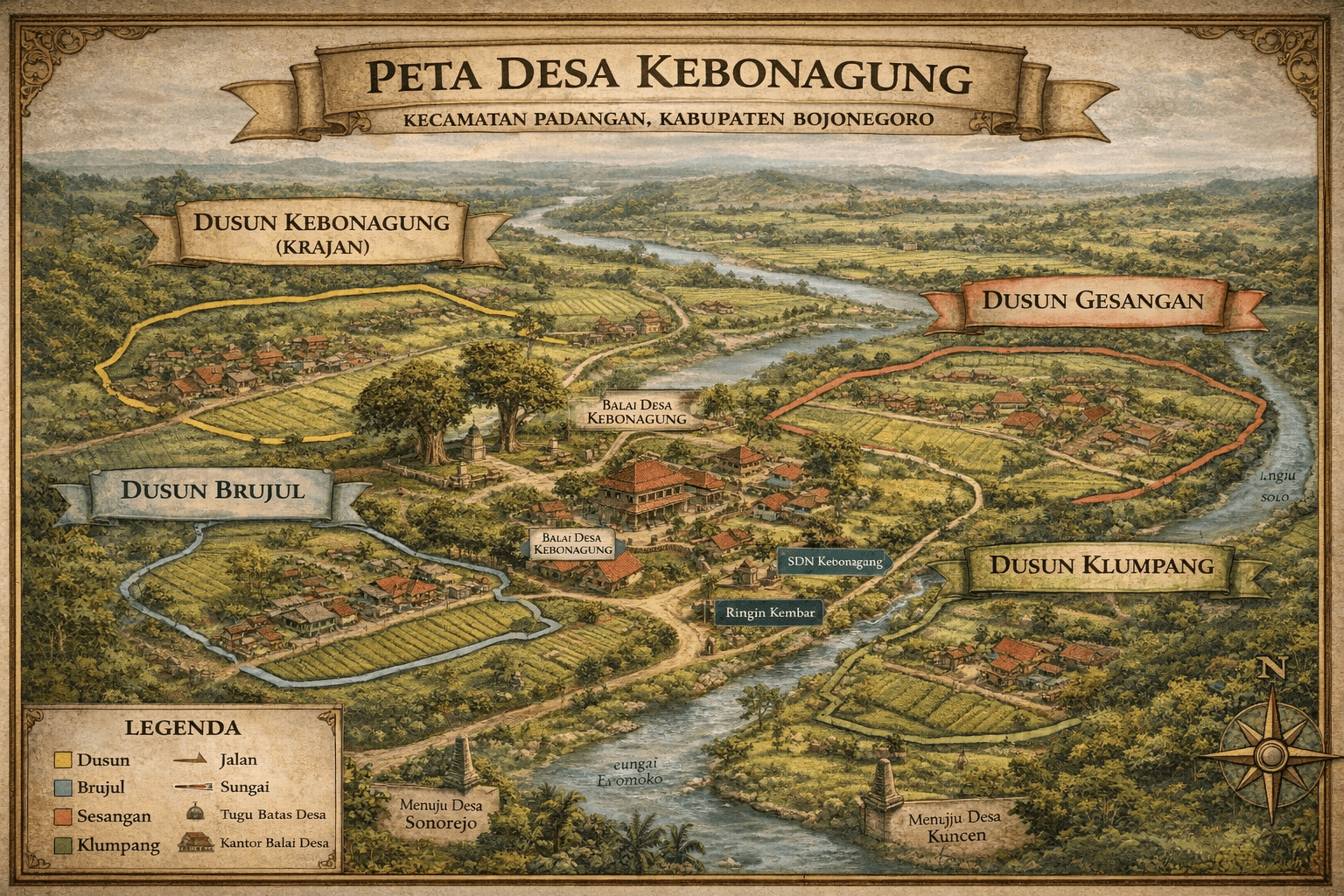 Sejarah Desa Kebonagung Padangan, Berawal Dari Tegalan Luas Di Pinggir Bengawan