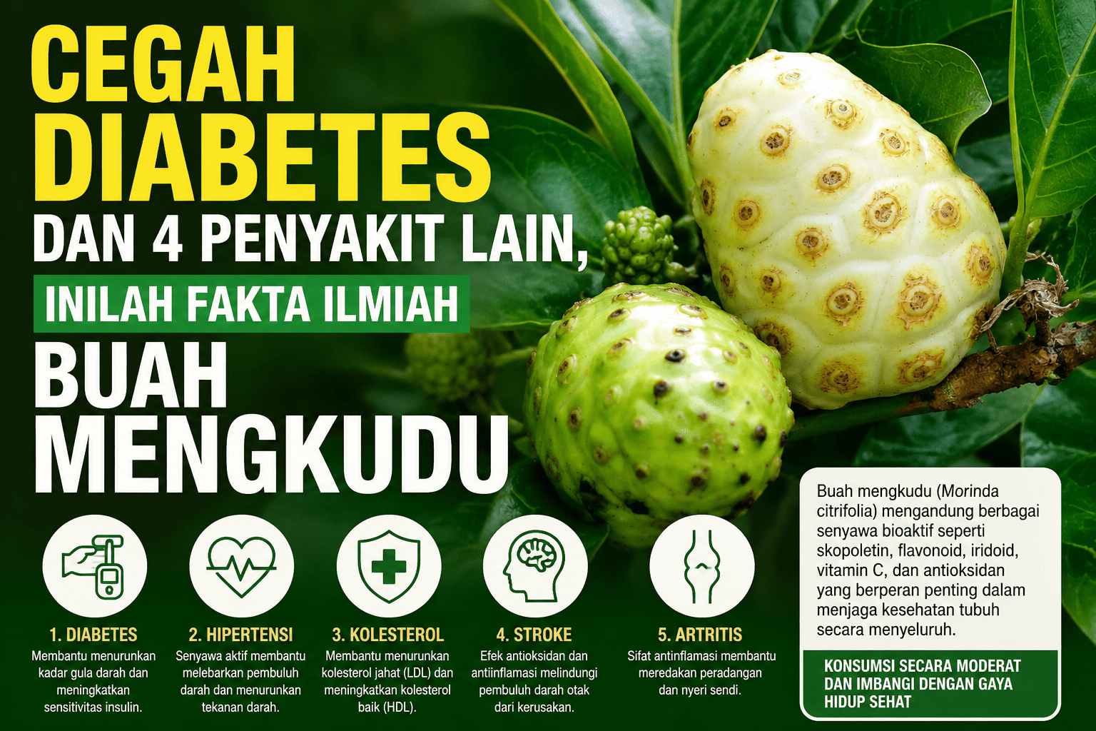 Cegah Diabetes Dan 4 Penyakit Lain, Inilah Fakta Ilmiah Buah Mengkudu