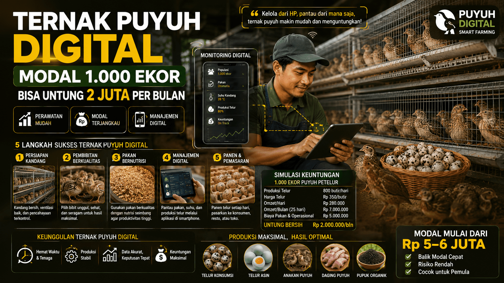 Cara Sukses Beternak Puyuh Digital, Modal Seribu Ekor Bisa Untung 2 Juta/Bulan